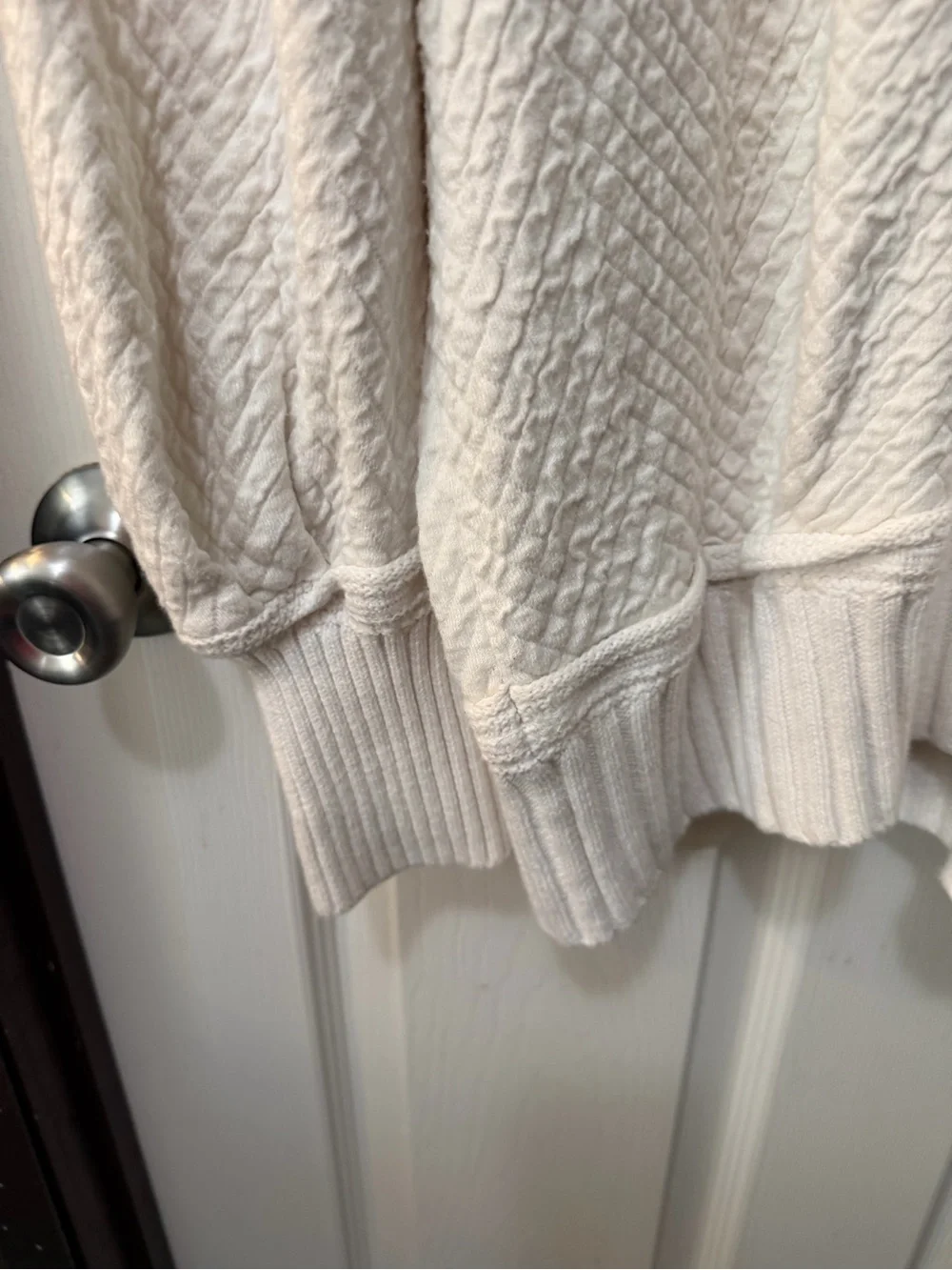 Free People Off White Textured Cowl Neck Hoodie Sweater Boho Cozy Sz L